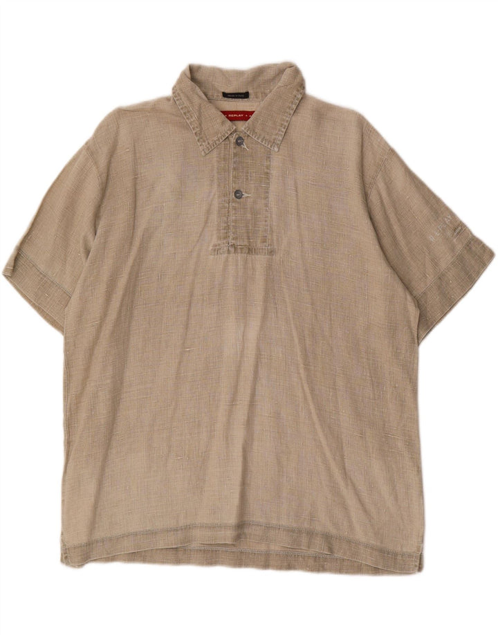 Replay Camisa tipo jersey de manga corta para hombre XL Beige Linen