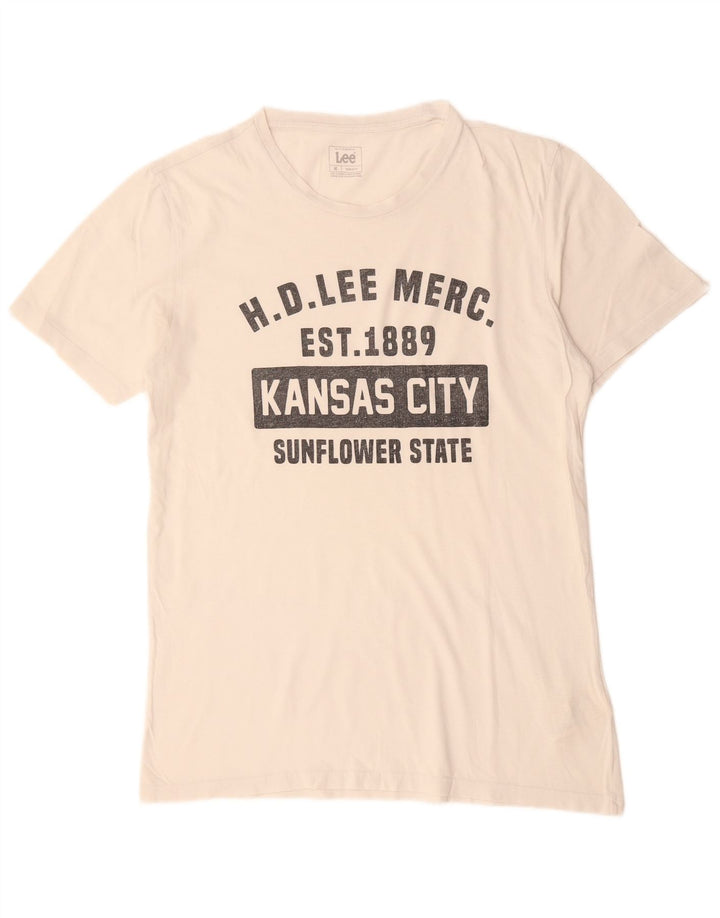 LEE Camiseta gráfica de ajuste regular para hombre Top mediano de algodón blanco roto