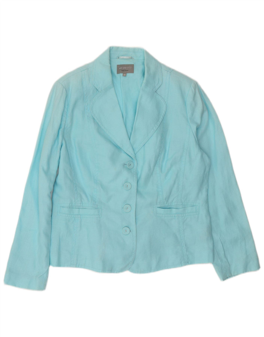 Per Una Chaqueta Blazer de 4 Botones para Mujer UK 40 XL Lino Azul