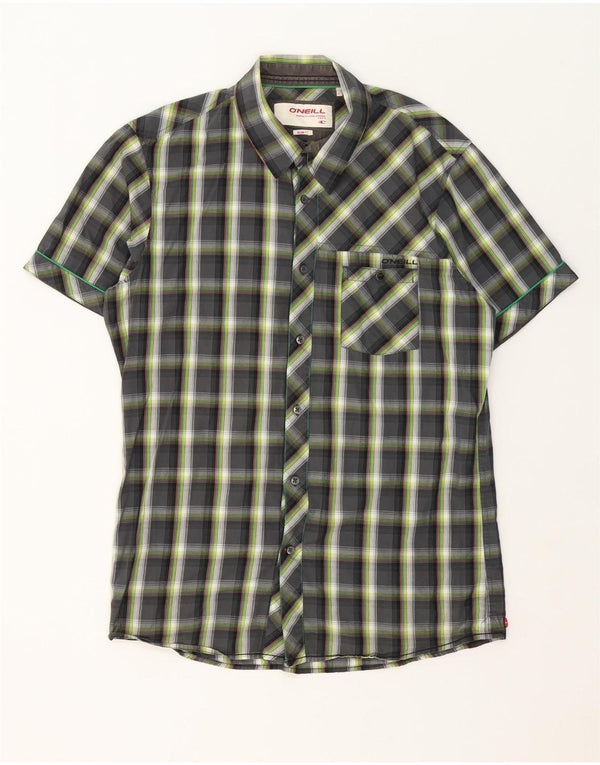 O'Neill Mens Short Sleeve Slim Fit Shirt Large Green Check Cotton