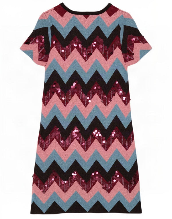 Zara Vestido tipo jersey de manga corta para mujer UK 8 Small Multicolor Chevron