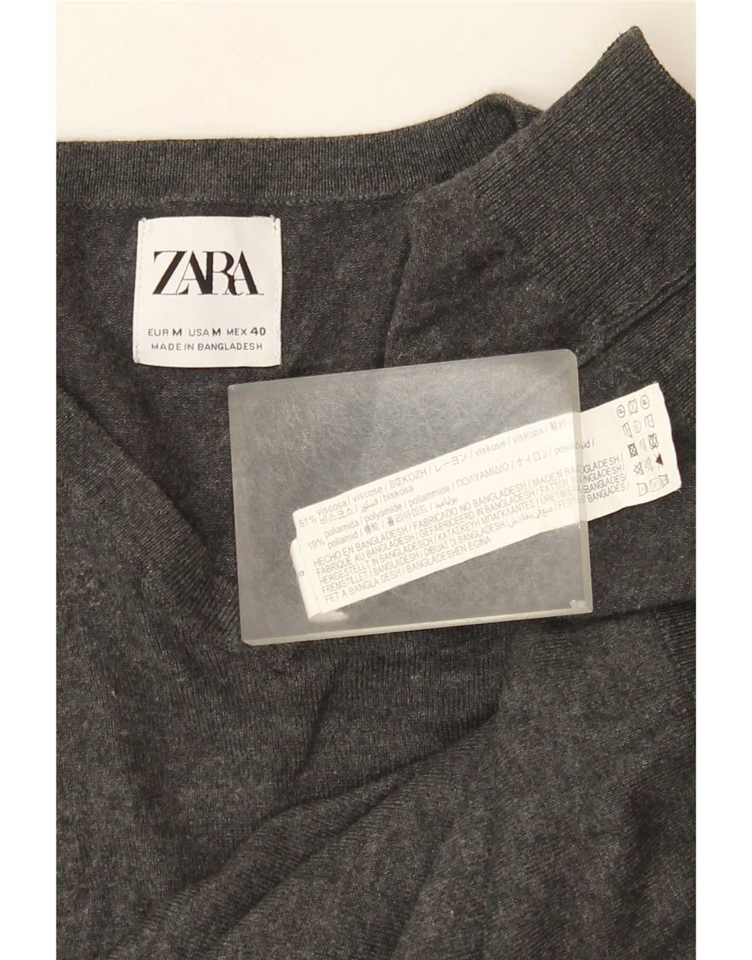 Zara Hombre Jersey Cuello Pico Viscosa Gris Medio