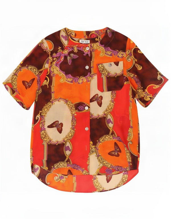 Blusa camisera vintage con estampado abstracto para mujer UK 40 Pequeña Multicolor