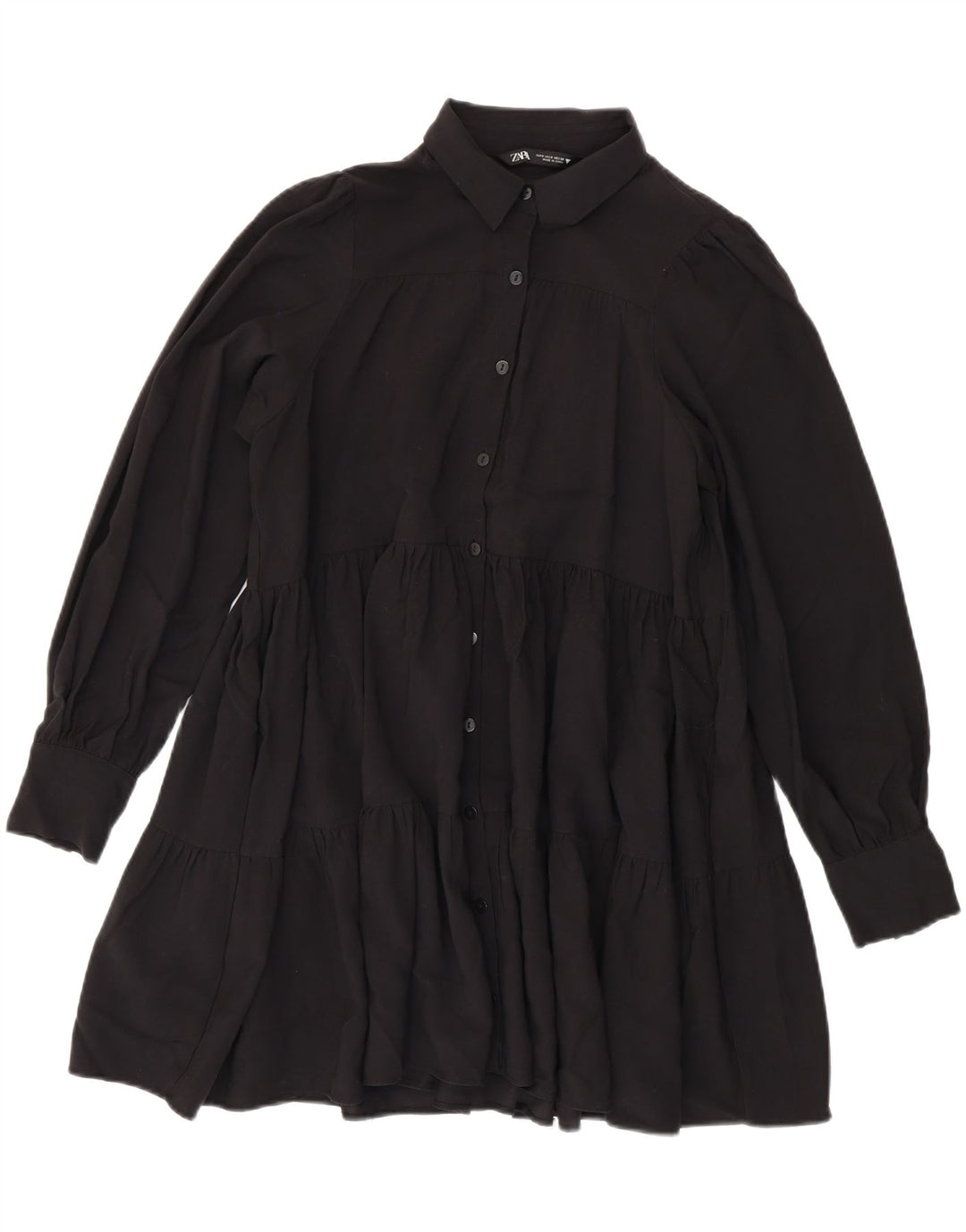 Zara Vestido Extragrande Escalonado para Mujer UK 40 Small Viscosa Negra