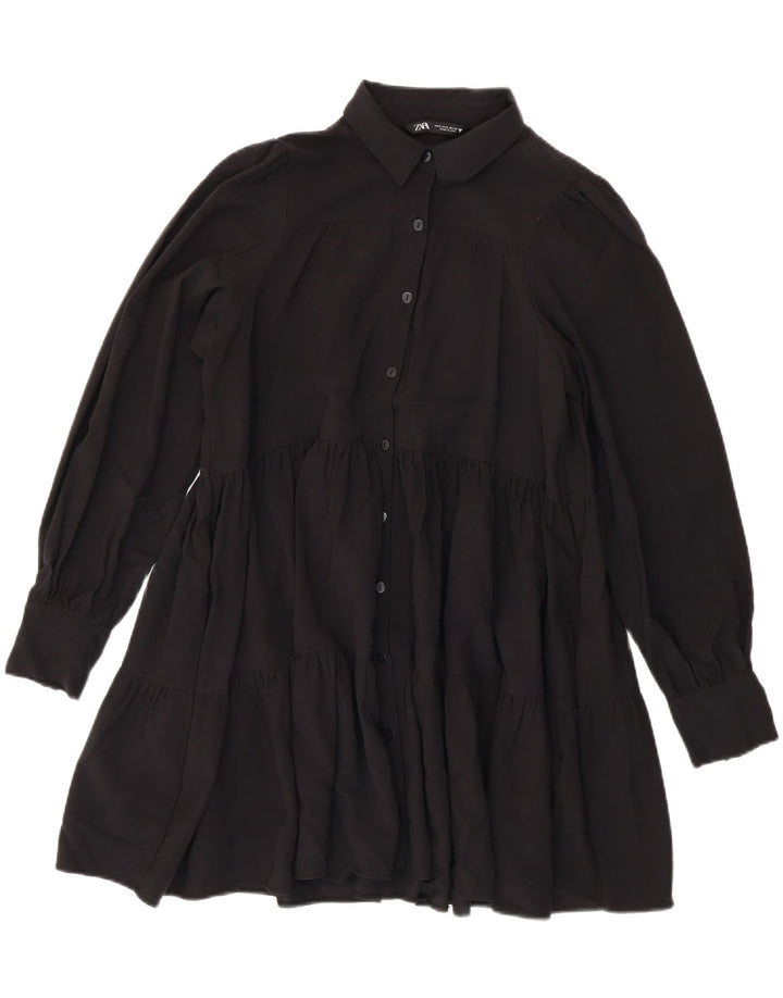 Zara Vestido Extragrande Escalonado para Mujer UK 40 Small Viscosa Negra