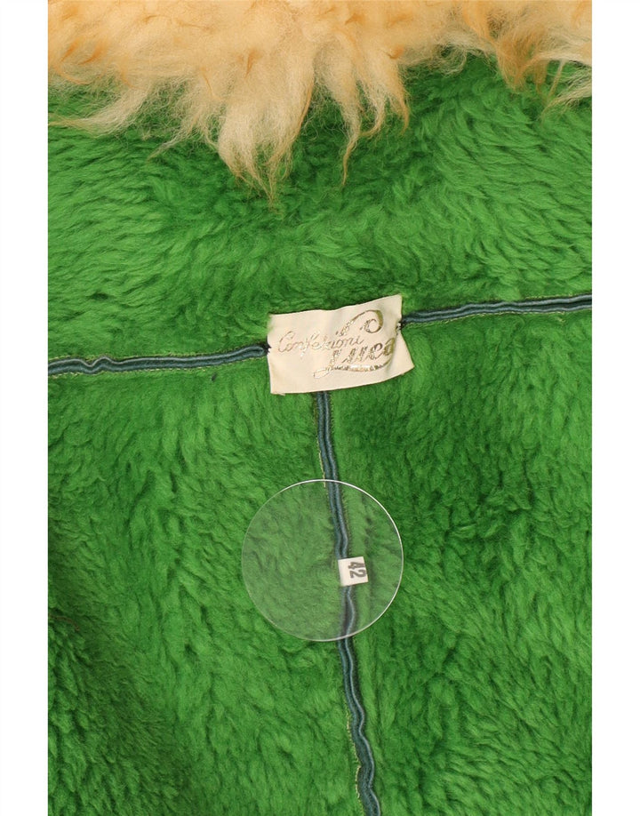 Abrigo de piel de oveja vintage para mujer IT 42 Verde medio