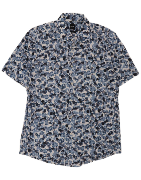 Hugo Boss Camisa elástica de manga corta para hombre Talla 43 17 XL Azul Floral