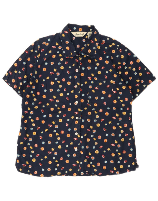 Eddie Bauer Camisa de manga corta para mujer UK 40 Algodón floral azul marino mediano