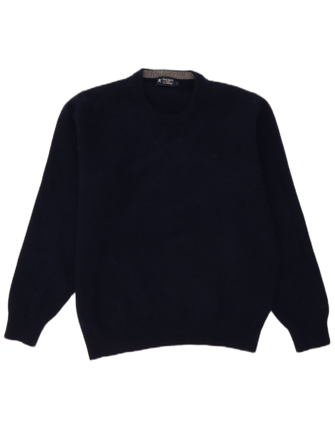 Hackett Suéter tipo jersey con cuello redondo para mujer UK 46 Large Lana de cordero azul marino