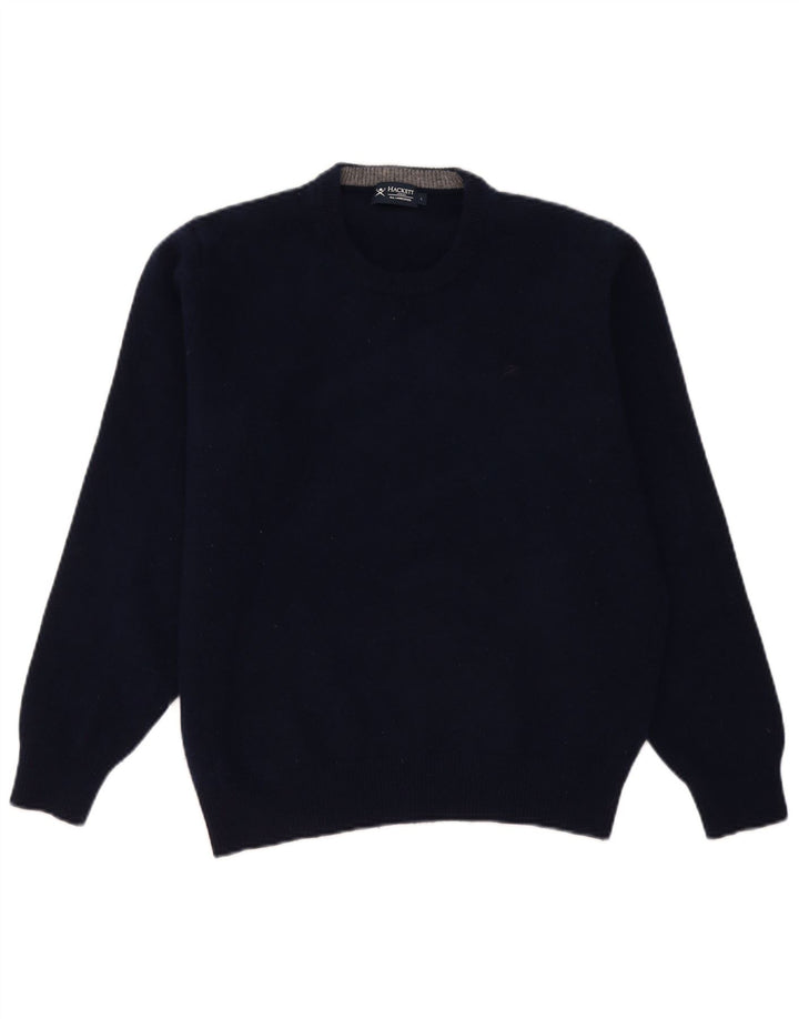 Hackett Suéter tipo jersey con cuello redondo para mujer UK 46 Large Lana de cordero azul marino