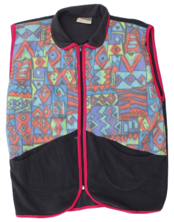 Vintage hombres polar Gilet Reino Unido 40 poliéster geométrico multicolor grande