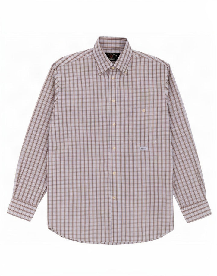 Amerigo Vespucci Camisa para hombre Talla 40 Algodón a cuadros azul mediano