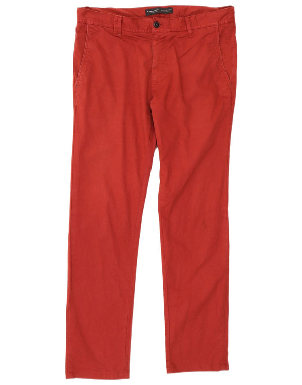 Zara Pantalón chino ajustado para hombre EU 46 XL W36 L32 Algodón burdeos