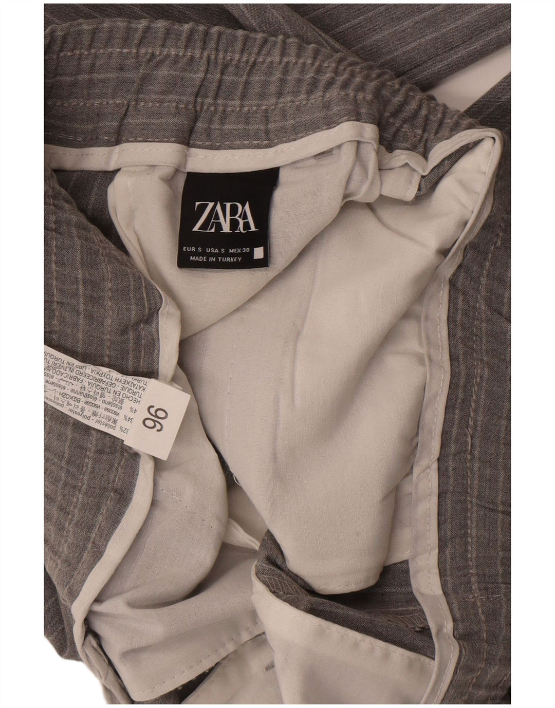 Zara Mens Slim Chino Pantalones Pequeño W29 L30 Poliéster A Rayas Gris
