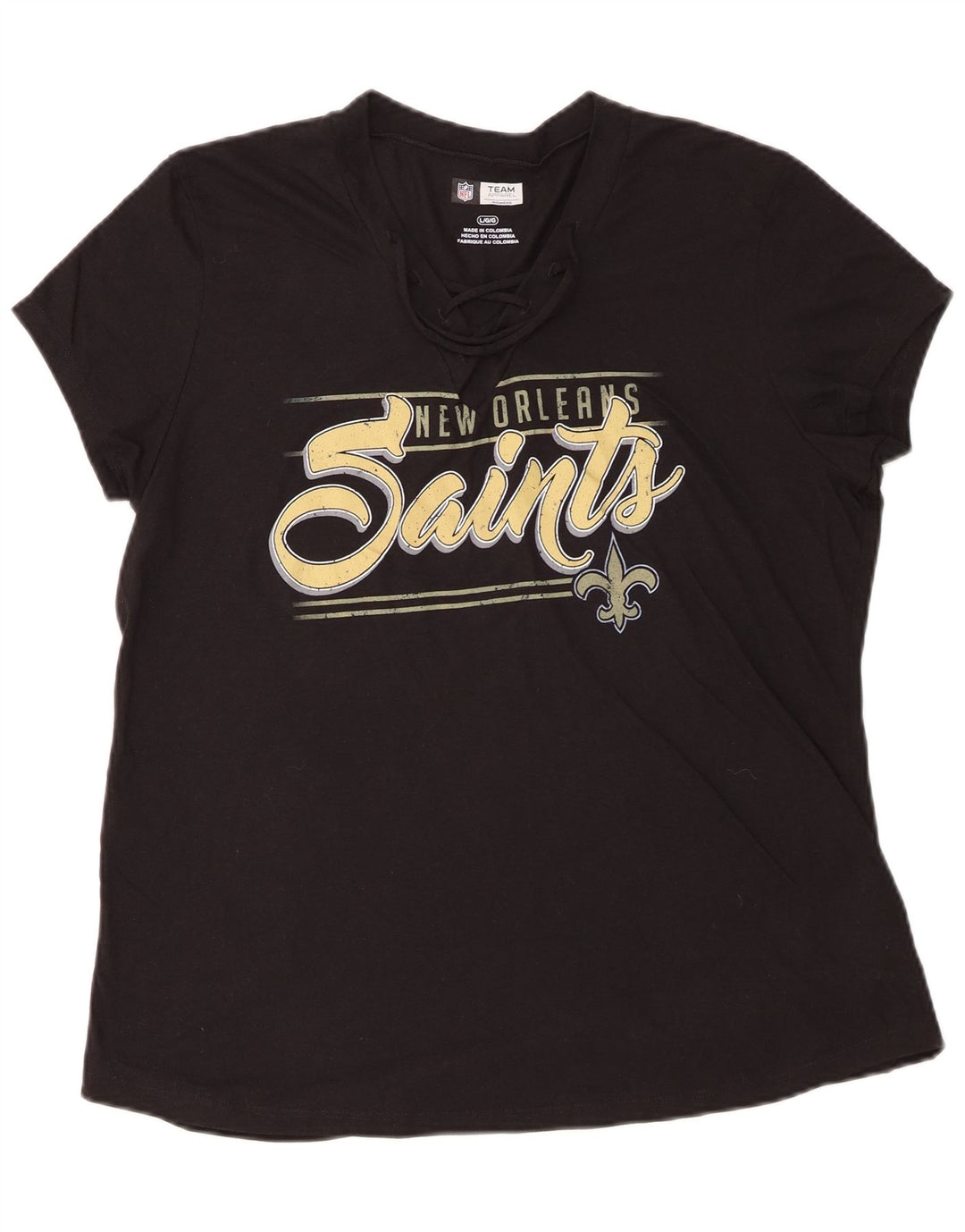 NFL - Camiseta gráfica para mujer New Orleans Saints, talla grande, algodón negro