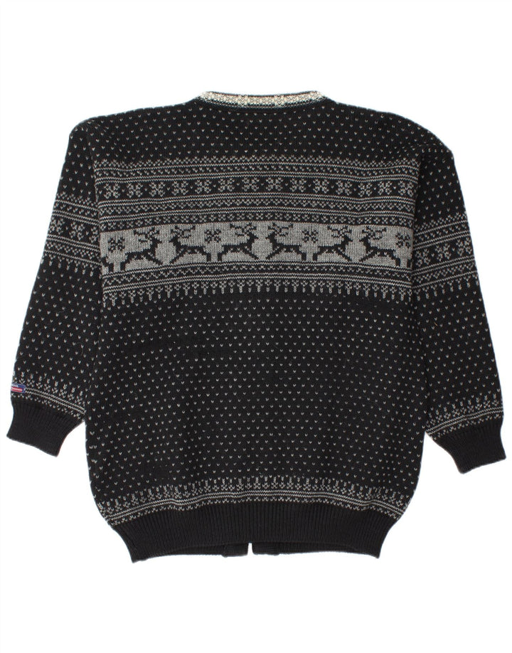 Norwool Suéter tipo cárdigan para hombre Lana nueva Fair Isle mediana negra