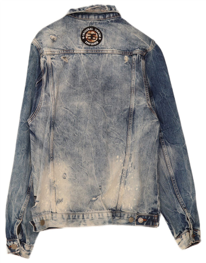 Vintage hombres chaqueta de mezclilla desgastada Reino Unido 38 algodón azul medio
