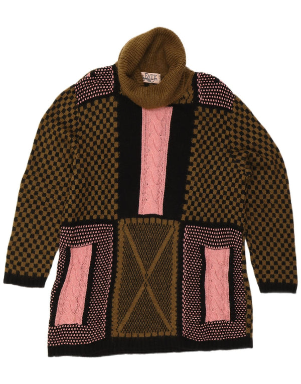 Le Fate Vestido tipo jersey de ajuste holgado para mujer UK 44 Lana de patchwork caqui mediana