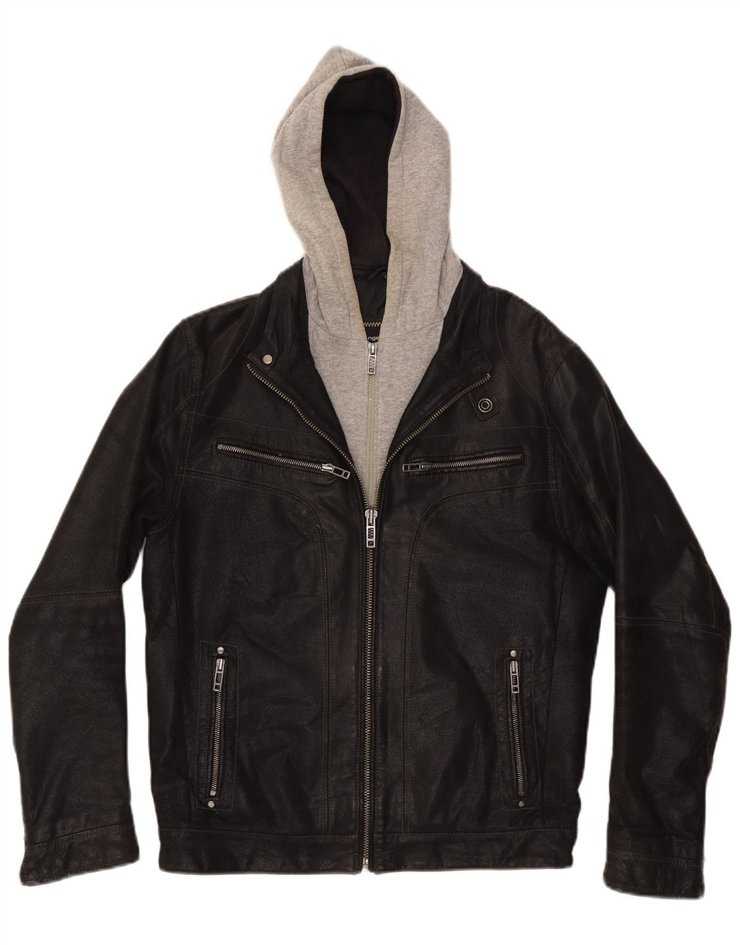 Angelo Litrico Chaqueta de cuero con capucha para hombre UK 36 Small Black Colourblock