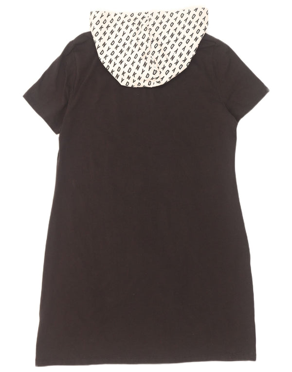 Dkny Vestido estilo camiseta con capucha y gráfico para mujer UK 40 XL Algodón con bloques de color negro