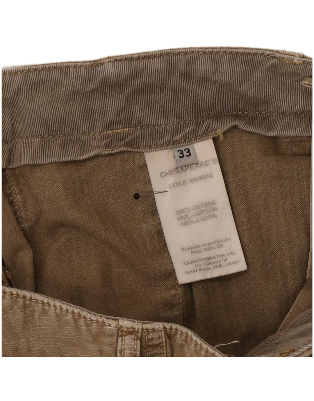 Vintage hombres cargo pantalones cortos W33 medio caqui algodón a rayas