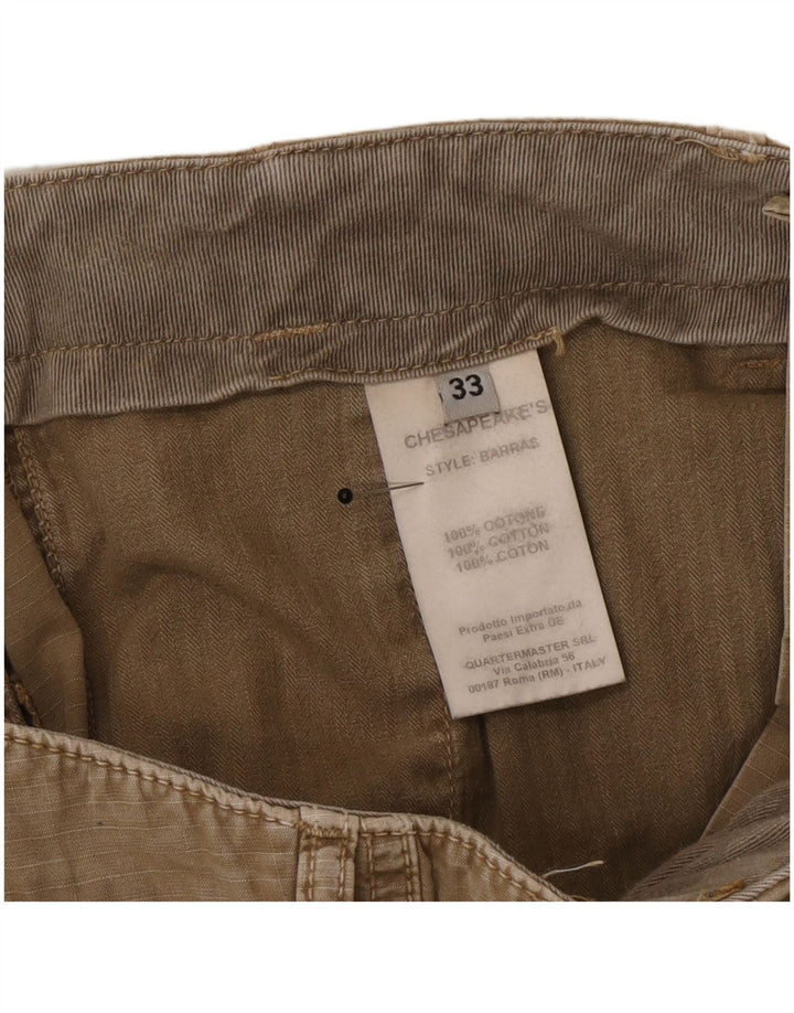 Vintage hombres cargo pantalones cortos W33 medio caqui algodón a rayas