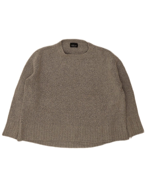 Zara Mujer Suéter De Cuello Redondo De Gran Tamaño UK 10 Small Gris Acrílico