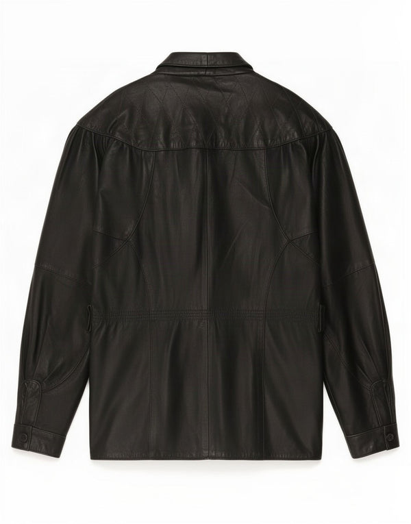 Vintage Womens Oversized Leather Jacket UK 10 Small Black
