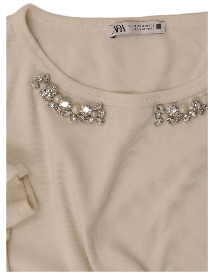 Zara Camiseta Mujer Top UK 12 Medium Blanco