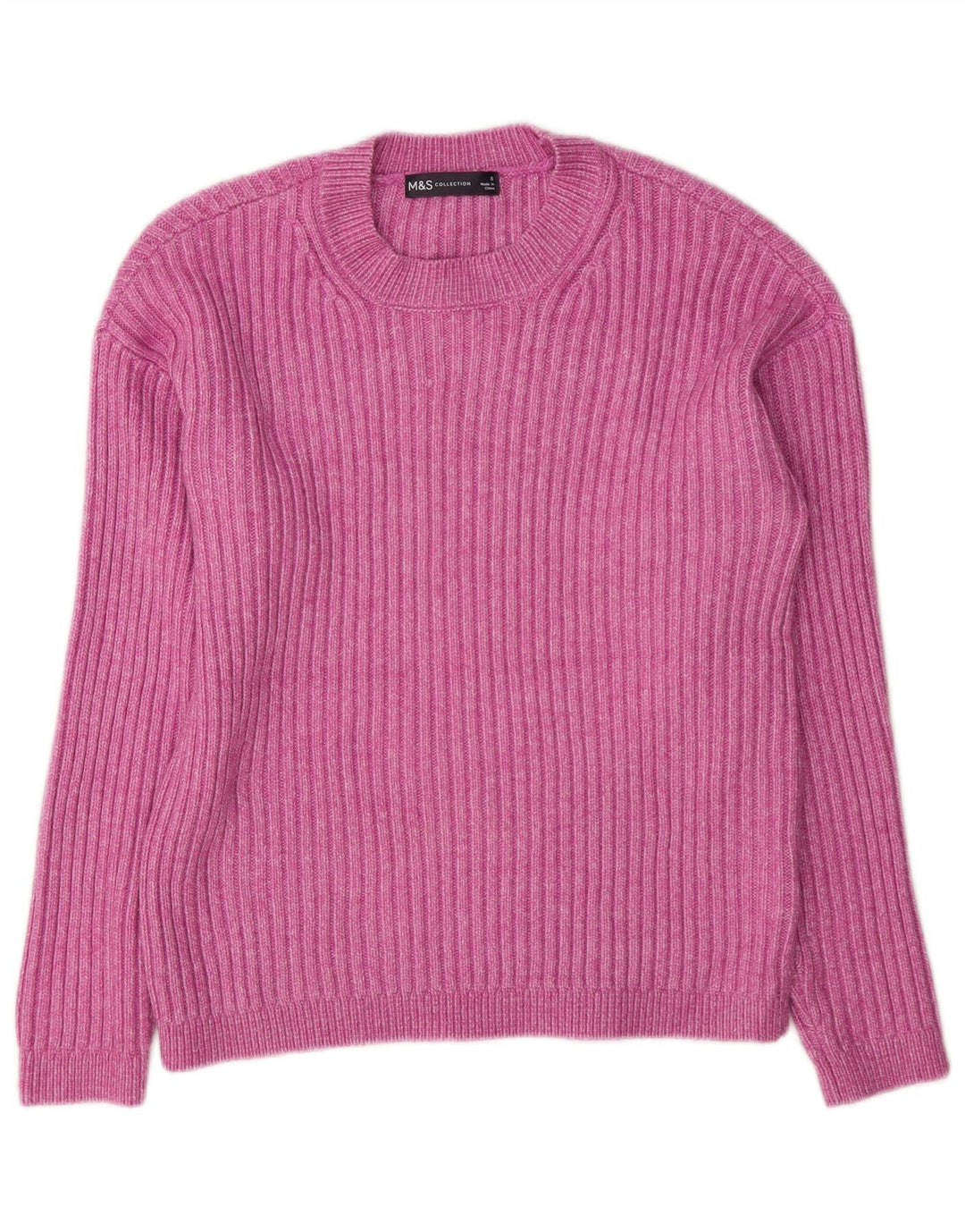 Marks & Spencer Suéter de cuello redondo para mujer UK 10 Small Pink Poliéster
