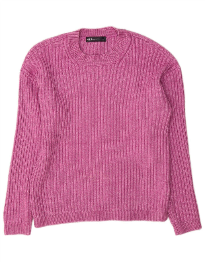 Marks & Spencer Suéter de cuello redondo para mujer UK 10 Small Pink Poliéster