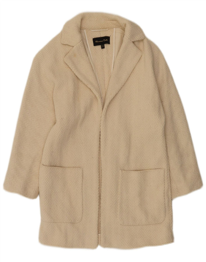 Massimo Dutti Abrigo abierto de manga 3/4 para mujer UK 6 XS Off White Herringbone