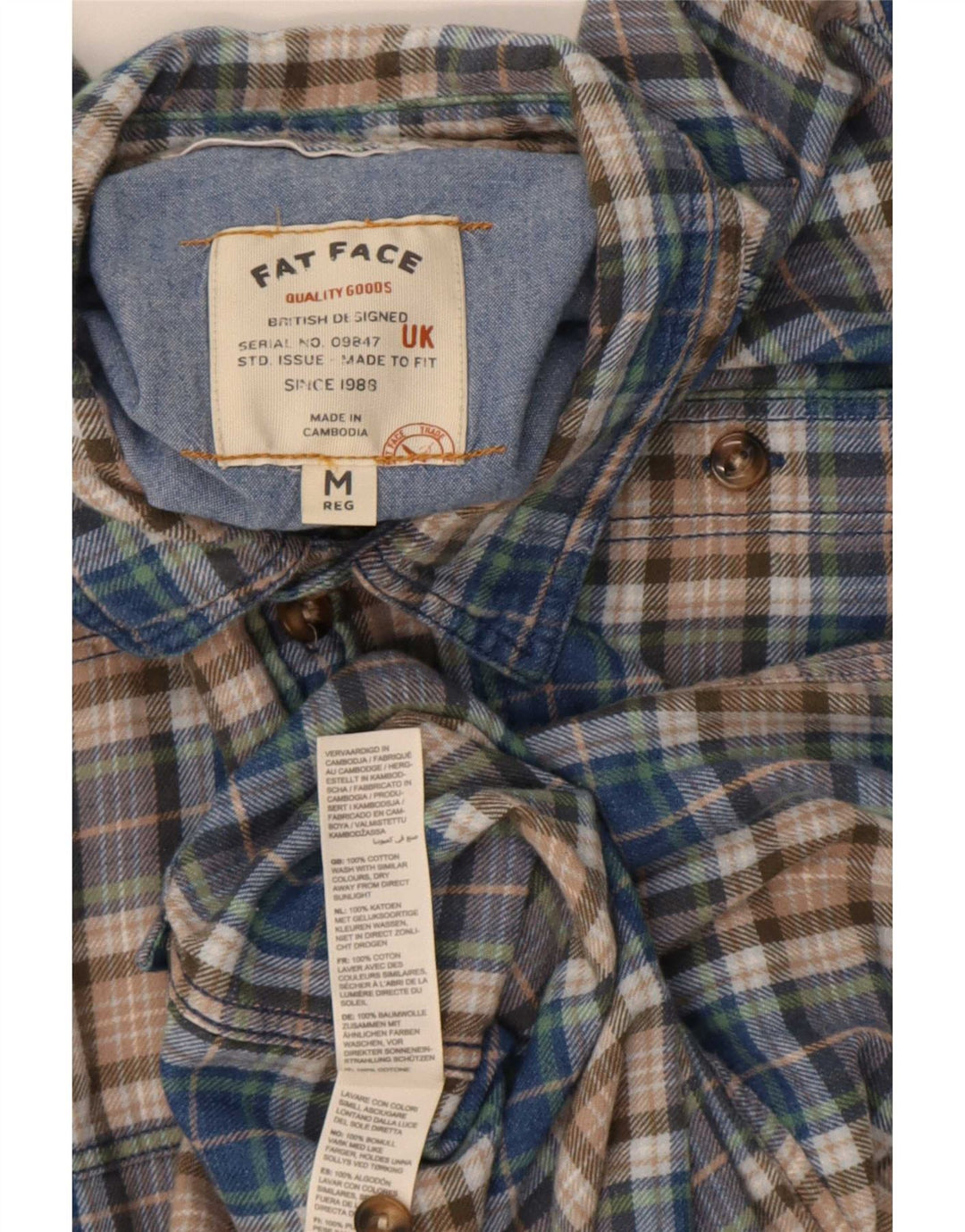 Camisa de franela para hombre de Fat Face de algodón a cuadros en azul medio