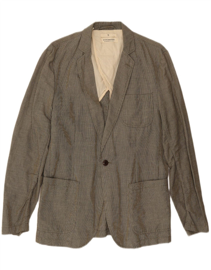 SCOTCH & SODA Mens 1 Button Blazer Jacket UK 38 Medium Grey Pinstripe Vintage Scotch & Soda and Second-Hand Scotch & Soda from Messina Hembry 