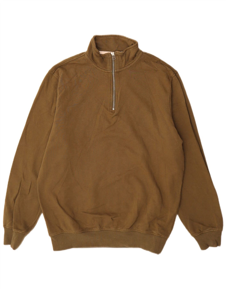 John Lewis Sudadera con Cremallera y Cuello para Hombre Jersey Grande de algodón Caqui