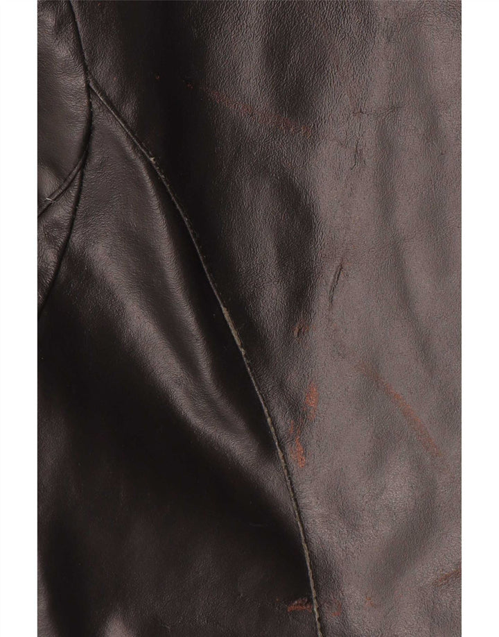 VINTAGE Abrigo de cuero para mujer Reino Unido 14 Cuero negro medio