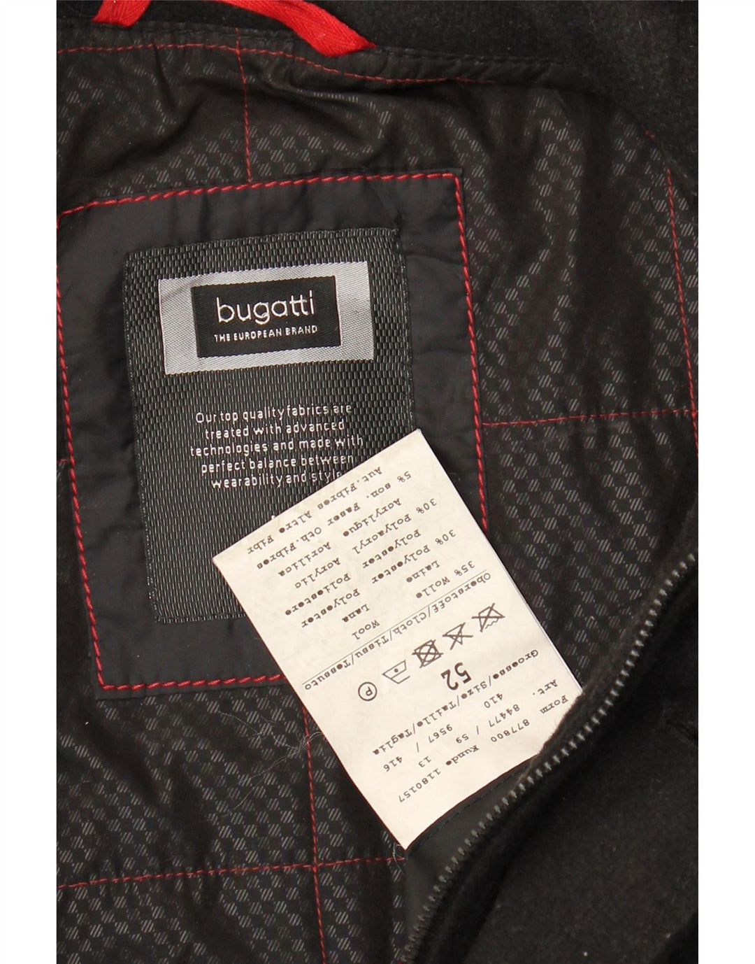 Bugatti Abrigo cortavientos para hombre IT 52 XL Lana negra