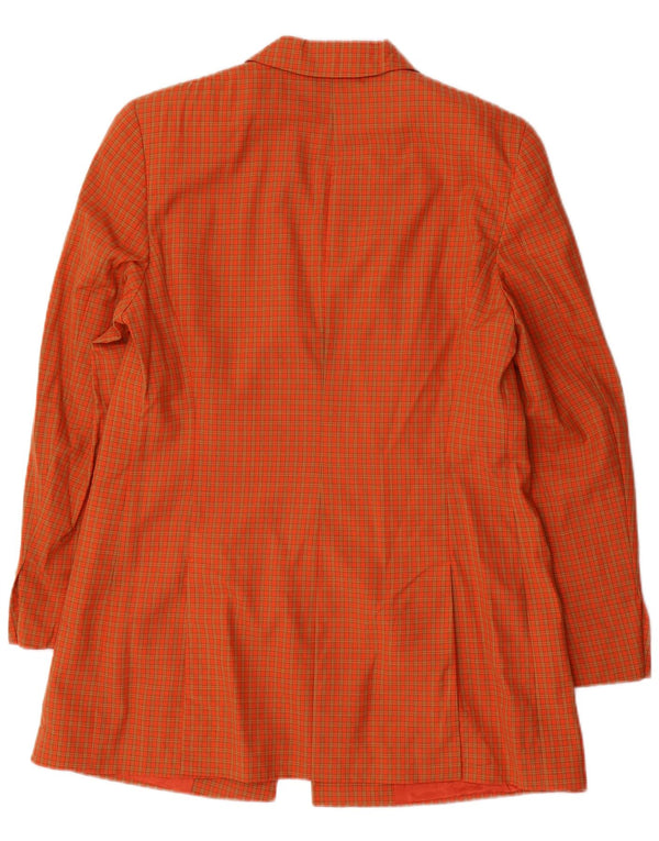 JOOP Chaqueta tipo blazer larga de 4 botones para mujer EU 42 Lana a cuadros naranja grande