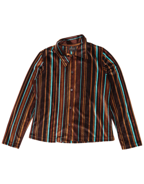 Only Blusa camisera de terciopelo para mujer UK 46 Large Marrón Poliéster a rayas