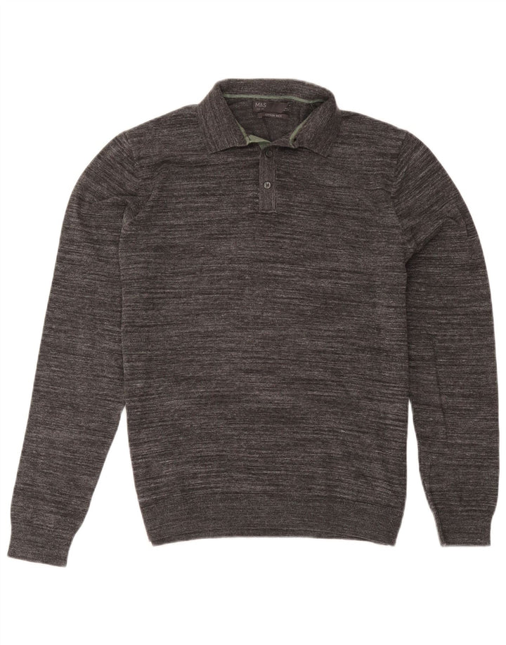 Marks & Spencer Jersey tipo polo para hombre de algodón moteado en gris medio