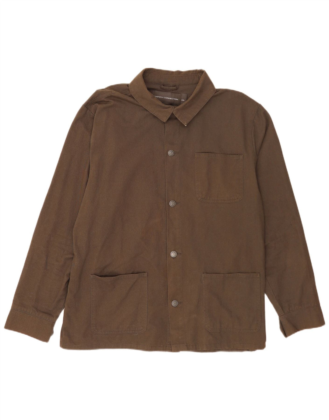 French Connection Camisa Sobrecamisa para Hombre 2XL Algodón Caqui