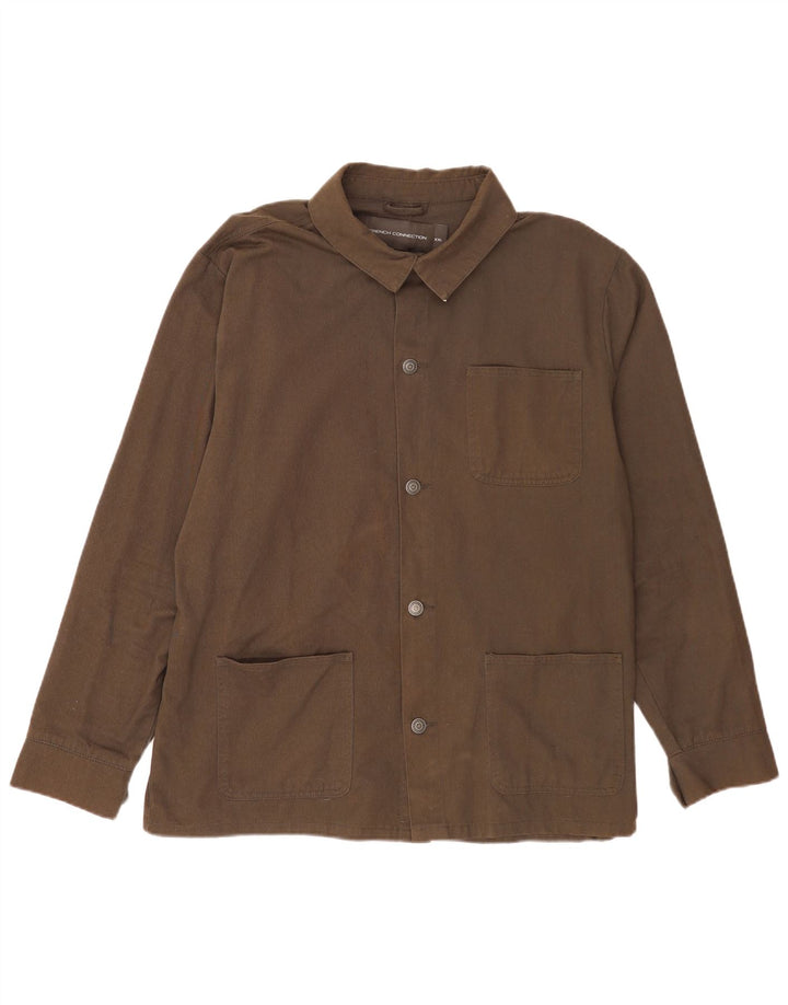 French Connection Camisa Sobrecamisa para Hombre 2XL Algodón Caqui