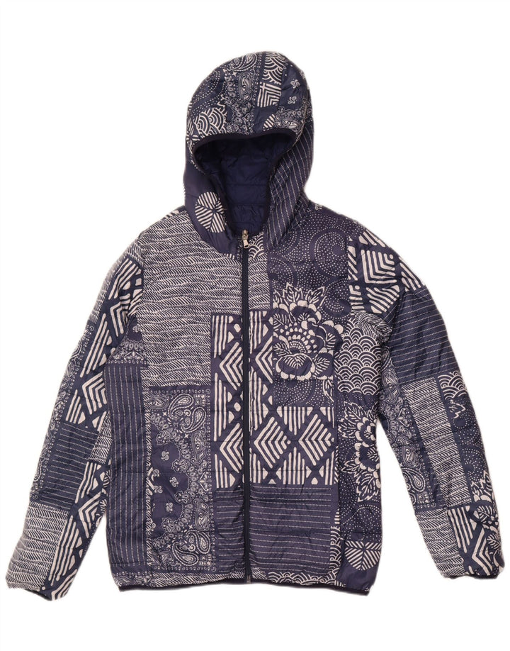 Champion Chaqueta Acolchada Con Capucha Para Mujer IT 46 Large Azul Marino Patchwork