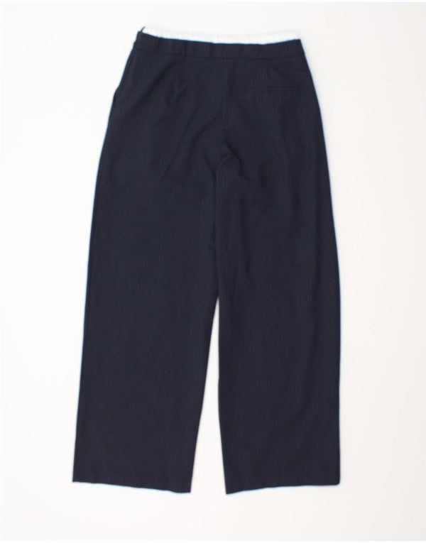 Zara Mujer Pantalones Anchos De Cintura Alta Pequeño W27 L29 Azul Marino Rayas