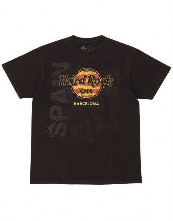 Hard Rock Cafe Mens Barcelona Graphic Camiseta Top Medio Algodón Negro