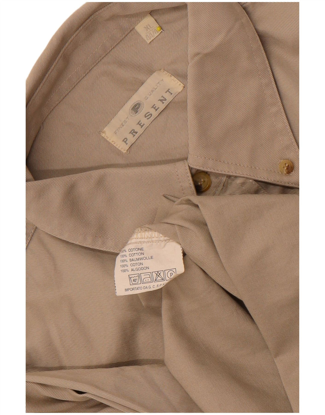 Camisa Vintage Hombre Talla 44/46 XL Algodón Beige