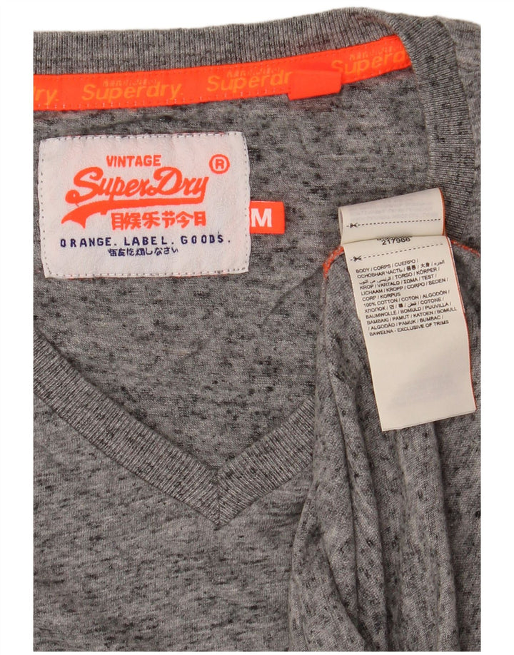 SUPERDRY Hombre Camiseta Top Algodón Moteado Gris Medio