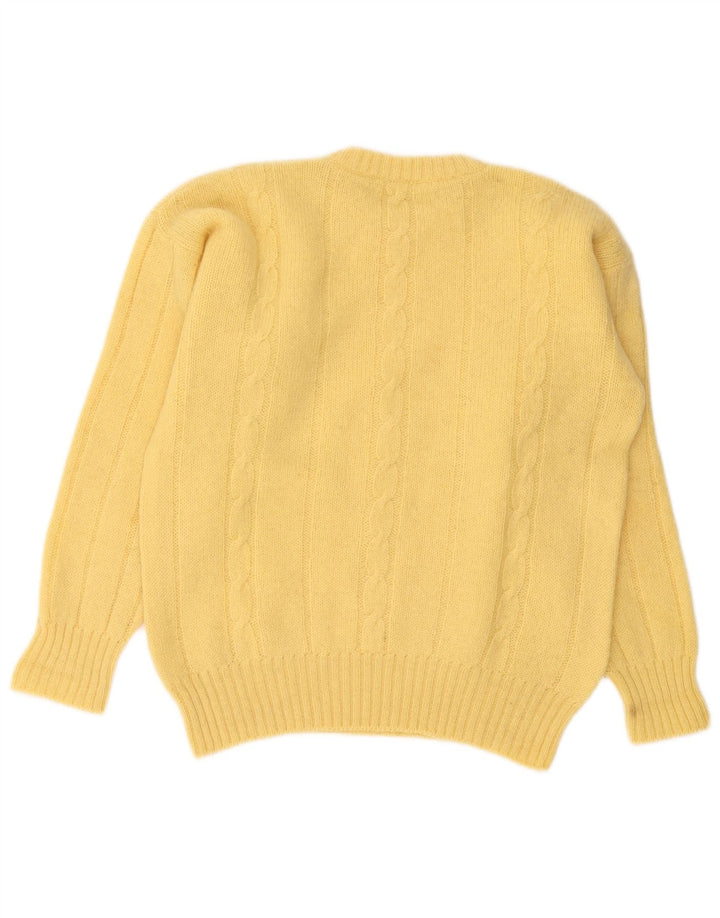Vintage hombres cuello redondo jersey suéter medio amarillo