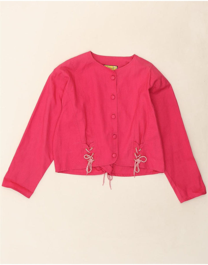 VINTAGE Womens Crop 5 Button Blazer Jacket EU 44 XL Pink Linen Vintage Vintage and Second-Hand Vintage from Messina Hembry 