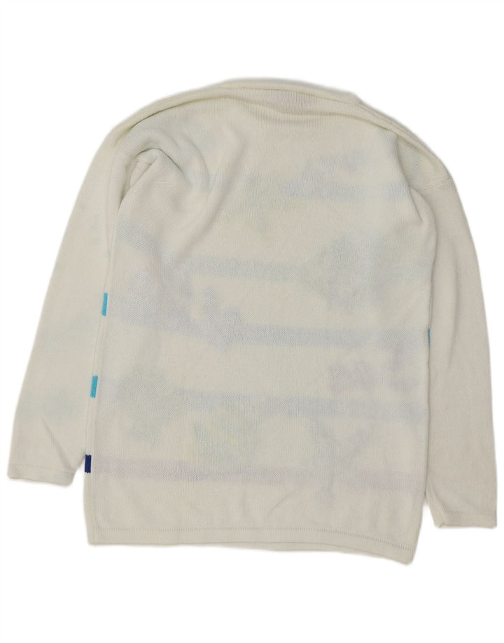 VINTAGE suéter gráfico de cuello redondo para mujer EU 40 rayas blancas medianas